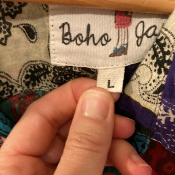 Boho Jane bohemian button up size Large patch work blouse 100 percent cotton - Picture 3 of 9